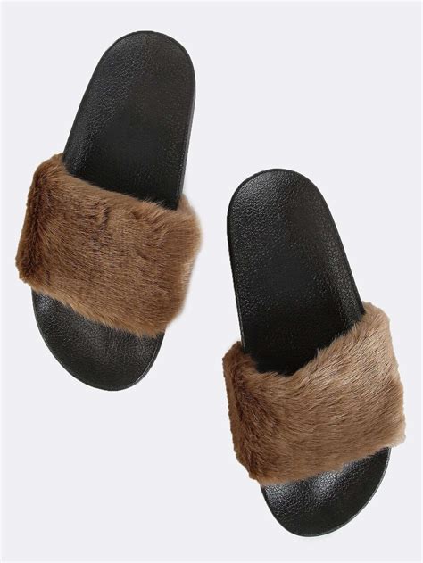 furry sandals slides